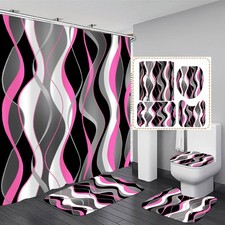 Nkzply 4 Pcs Pink Shower Curtain Black Bathroom Sets Shower Curtain And Rugs