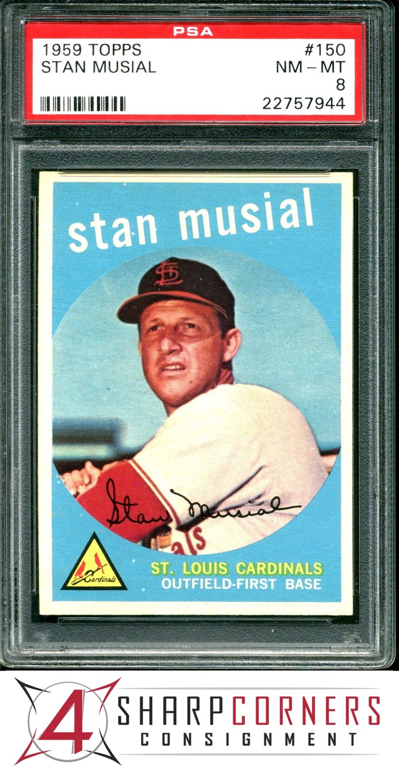 1959 TOPPS #150 STAN MUSIAL CARDINALS HOF PSA 8