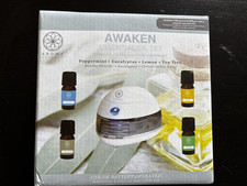 Aroma Essence Awaken USB Essential Oil Set 5pc White Diffuser + 4 Scents