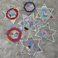 Lot Of 7 Vintage Antique Quilt Blocks Orphans String Star Patchwork Unfinished