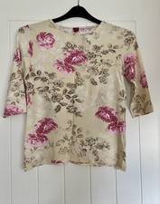 Ladies Olsen Three Quarter Sleeve Cream And Pink Floral Top Size 12