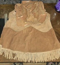 1950s Size 8 Child  s Western Cowboy Suede Leather SKIRT Vest Lasso 'em Bill