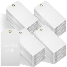 Thyle 500 Pcs Blank Plastic Shipping Tags with Wire Waterproof 3 X 6, White