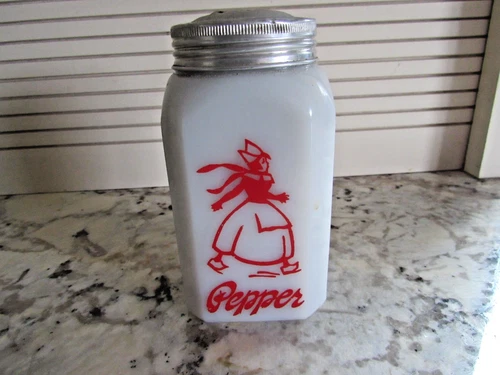 VTG Hazel Atlas Milk Glass Pepper Shaker Skating Dutch Girl Farmhouse Diner