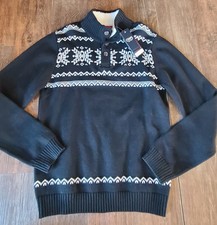 Ralph Lauren Chaps Black Half Button Fair Isle Snowflake Sweater Boys XL 18/20