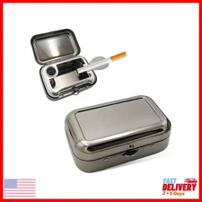 Portable Stainless Steel Pocket Ashtray with Windproof Lid Mini Travel Black