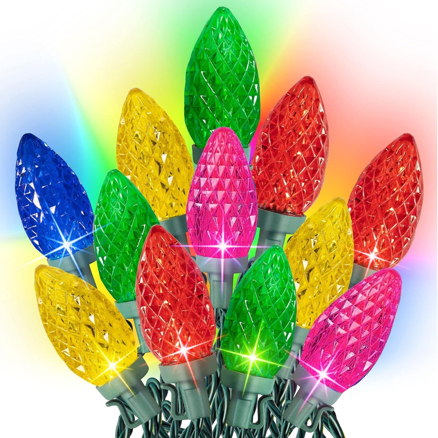 Dazzle Bright C9 Christmas String Lights, Waterproof 50 LED, Multicolor