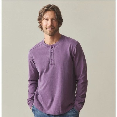 American Giant Mens Broken-In Premium Slub L/S Henley Sz L Deep Purple Cotton