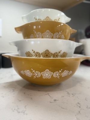 Set of 4 Vintage PYREX 441 442 443 444 Butterfly Gold Cinderella