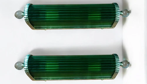 1 PC VINTAGE ART DECO GREEN GLASS ROD BRASS WALL SCONCE FIXTURE SKYSCRAPER # G17