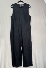 REFORMATION Naomi Linen Jumpsuit Black Women's Size 12 (Missing matching belt)