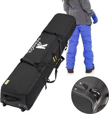 Rolling Ski Bag W/ Wheels Air Travel,Padded Double Ski Bag to Hold 2 Pairs of