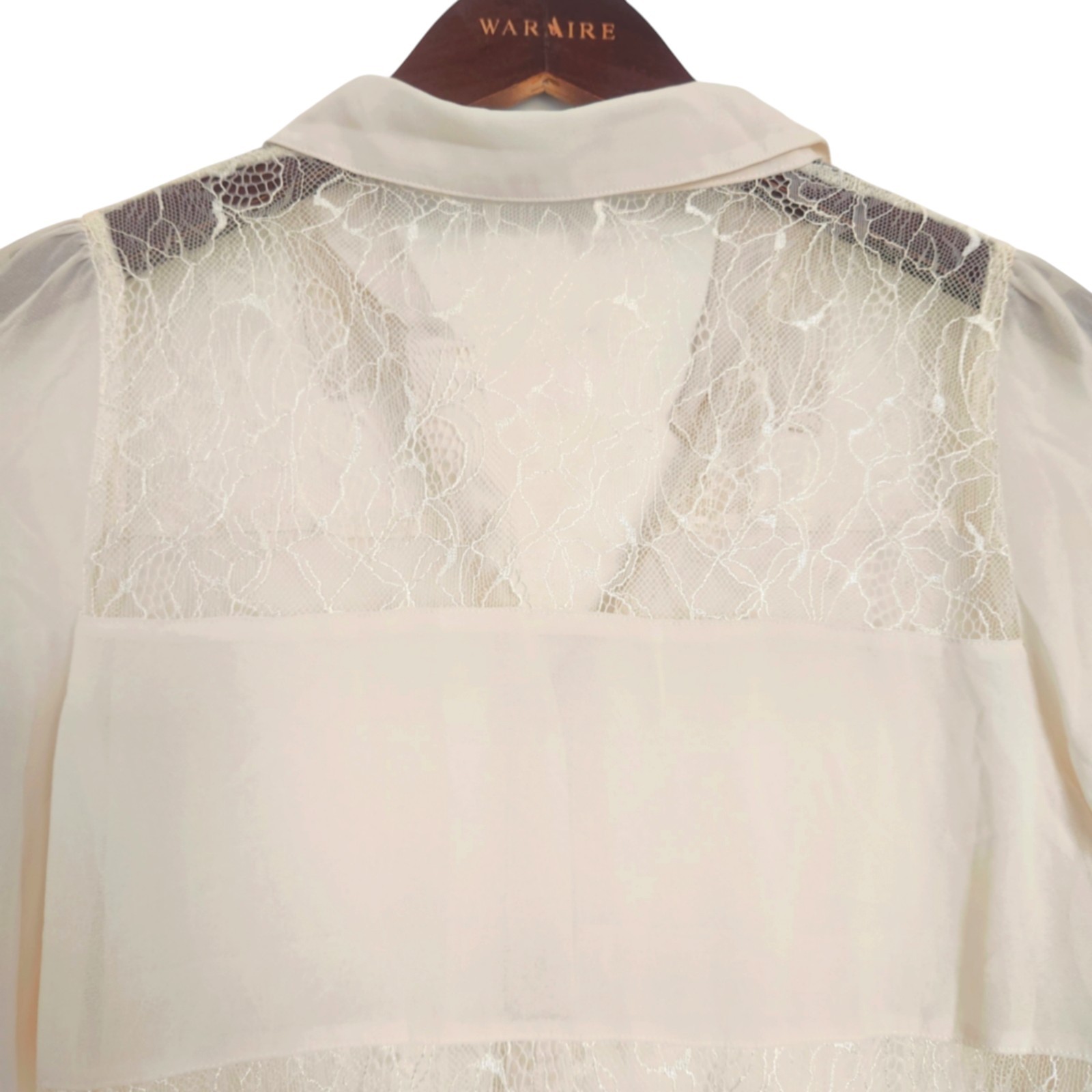 Cream off white patchwork lace insertion blouse s… - image 3