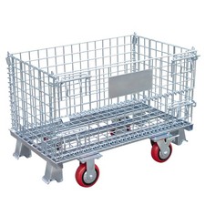 32"x20"x24"|1500 lbs Collapsible Wire Mesh Container w/Casters Steel Storage Bin