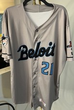 Beloit Sky Carp Game Worn Grey Jersey #21 Emb...