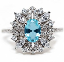 2CT Aquamarine  White Topaz 925 Solid Sterling Silver Ring Jewelry Sz 6