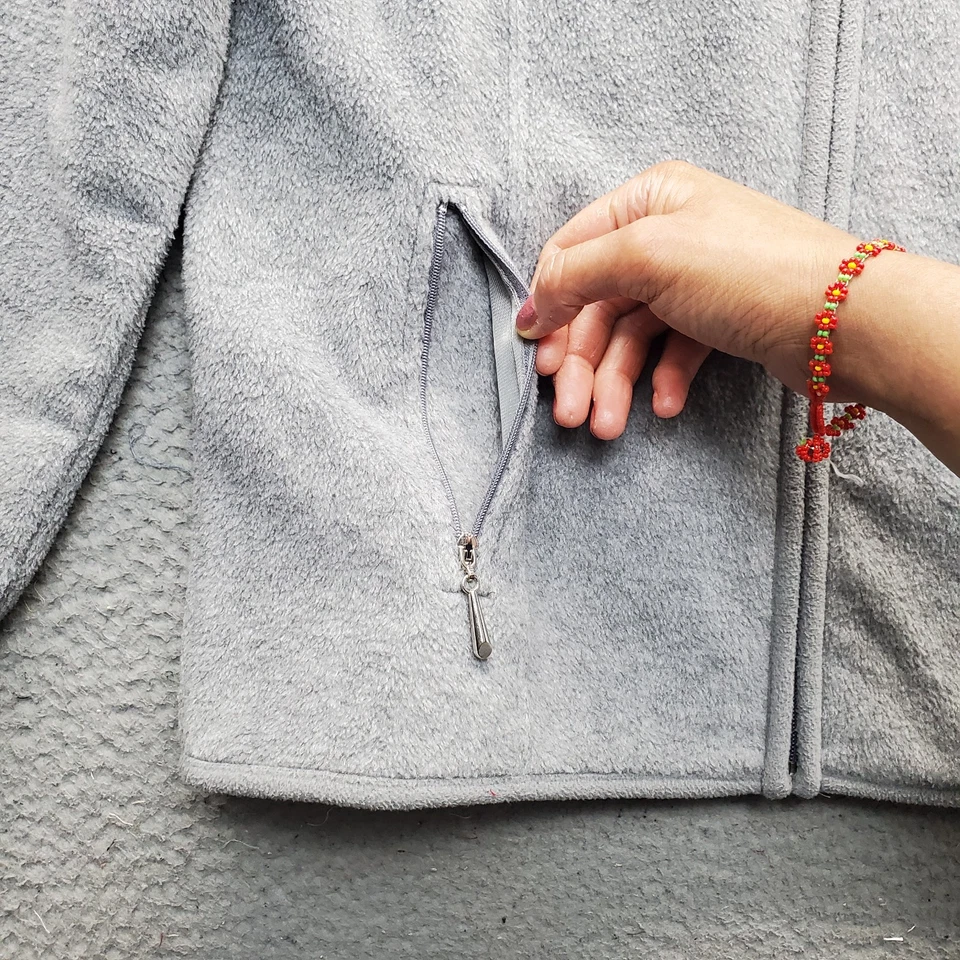 Chaqueta polar deportiva Karen Scott para mujer gris PM manga larga cuello falso cremallera completa Foto 4 de 4