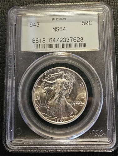 1943 WALKING LIBERTY HALF DOLLAR - PCGS MS-64, LOOKS 65+, BLAZING WHITE!