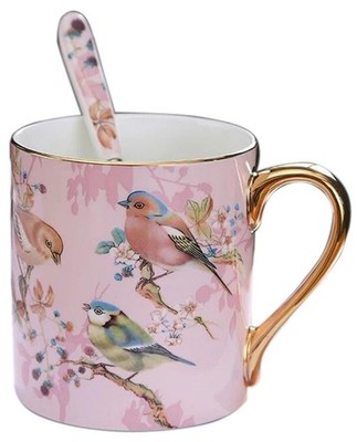 Bone China Porcelain Tea Cup Coffee Mug for Home Kitchen Office - Birds Patte...