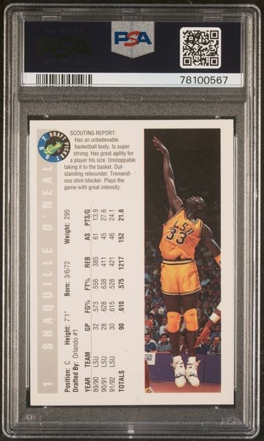 1992 Classic RC Shaquille O'Neal Draft Picks #1 PSA 9 view 2