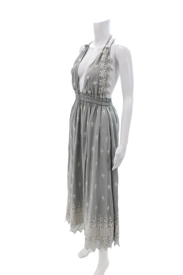 Maxi vestido sin mangas Love Shack elegante para mujer floral gris seda talla XS Foto 2 de 4