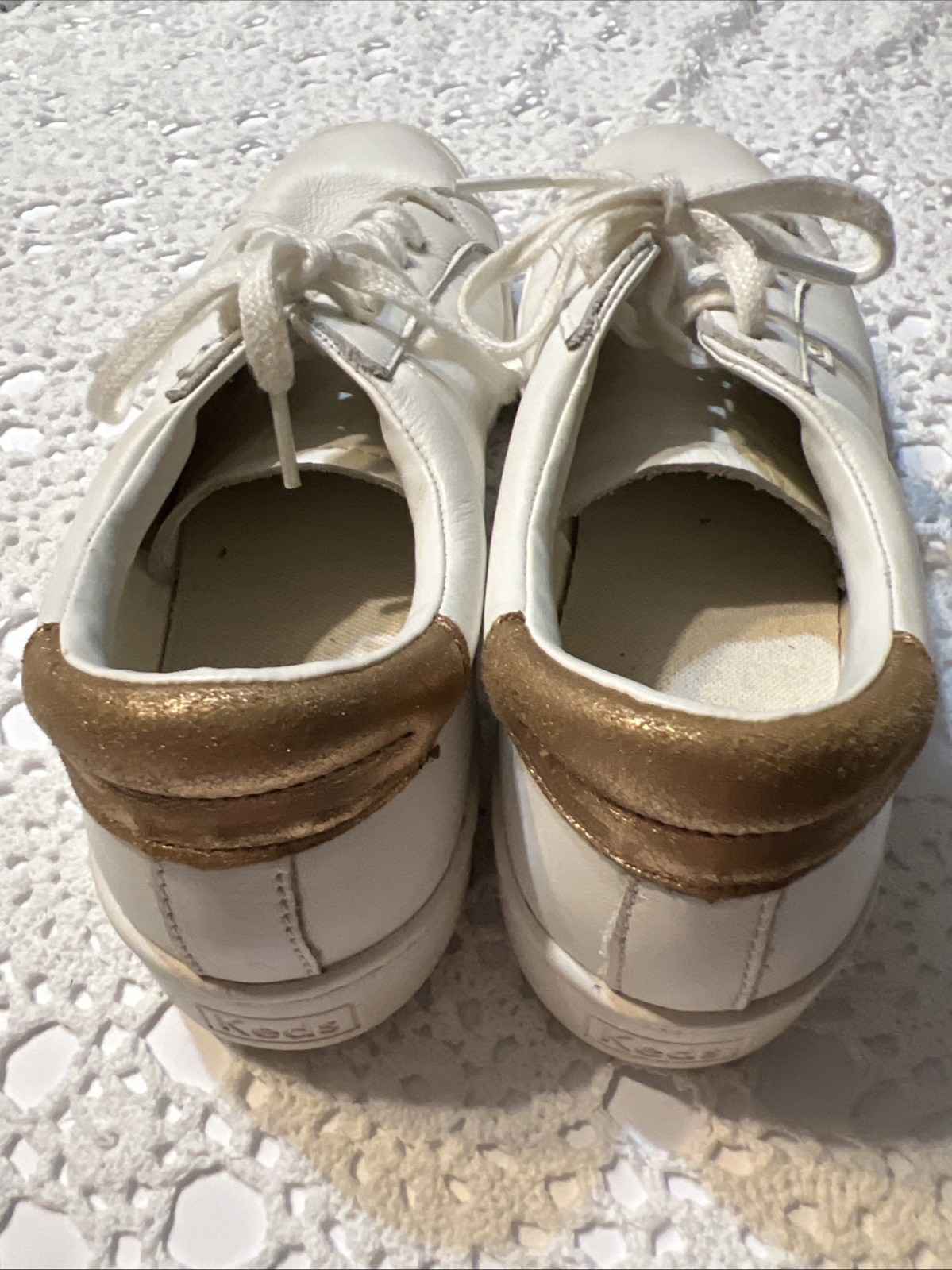 Women&rsquo;s Keds  Ace Leather Sneakers, White With Gold Heel A