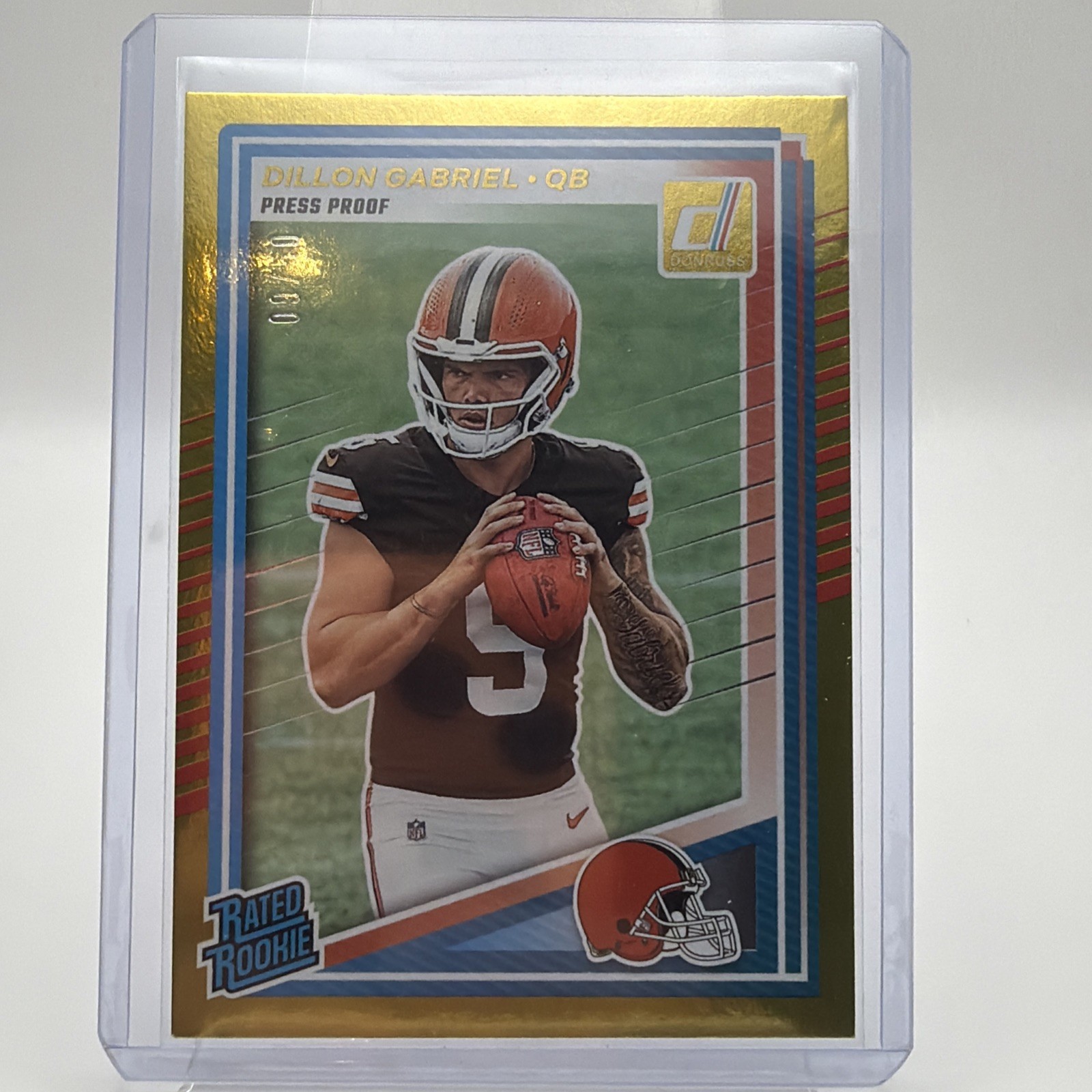 2025 Panini Donruss Rated Rookie Dillon Gabriel Press Proof Gold Jersey #09/50