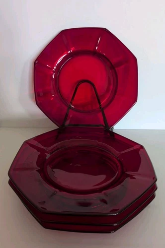 Set Of 3 Ruby Red Molly 7.75 " Footed Plates Depression Glass Beautiful