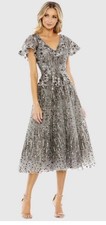 Mac Duggal 20392 Sz 16 Gunmetal Embellished Butterfly Tea-Length Fit&Flare