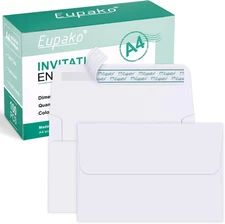 Eupako A4 White Photo Envelopes 4X6, 100 Pack Self Seal Envelopes for 4X6 Cards