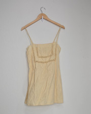 Reformation Ida Linen Dress Square Neck Mini Lace Trim in Parmesan Size S Womens