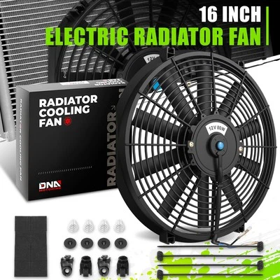 16" High Performance 12V Electric Slim Radiator Cooling Fan w/Mounting Kit Black - Image 1 of 4