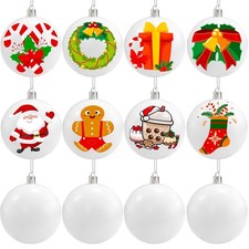 12 Pcs 3.15 Inch White Christmas Ball Ornaments,Plastic Matte Blank DIY Xmas ...