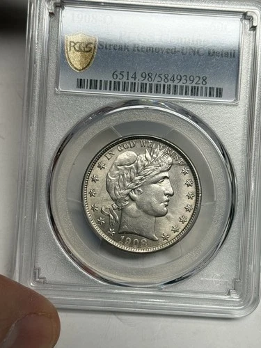 1908-O PCGS UNC Detail Barber Silver Half Dollar (streak removed) U.S. 50c Coin