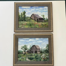 A Set of 12x16 Rustic Barn Oil Paintings On Canvas in Rustic Frame 16x20