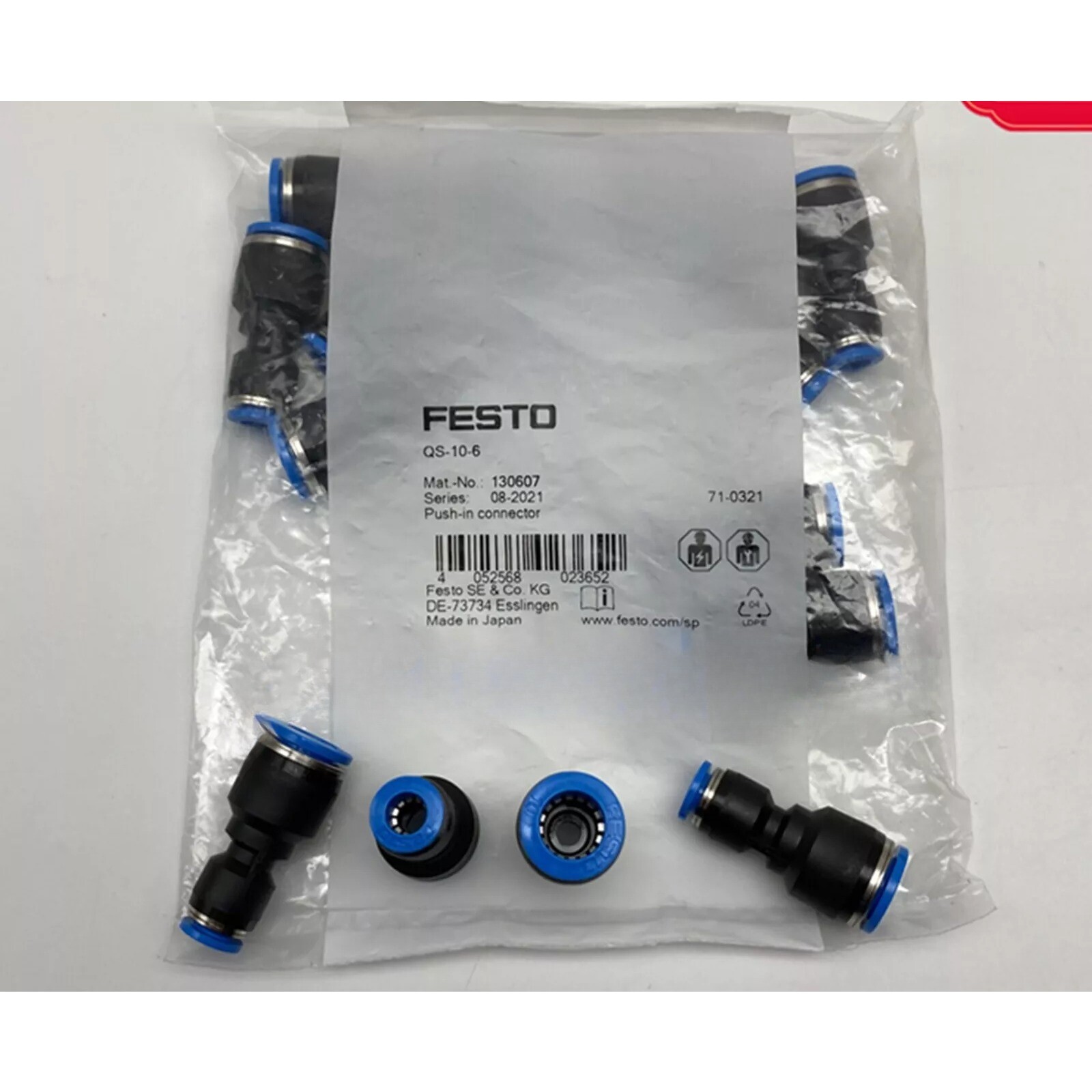 10PCS New FESTO 130607 QS-10-6 Push-in Connector