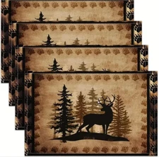 4 Placemats Rustic Elk Silhouette  Rustic Lodge Log Cabin Kitchen Forest Decor