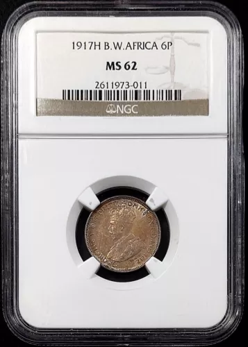 1917 H British West Africa 6 Pence graded MS 62 by  NGC!