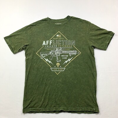 Affliction Freedom Defender Shirt Mens XXL Green Graphic Guns Live Fast USA 2XL