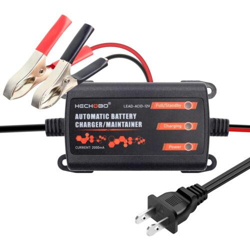 12v 2A Battery Charger, Trickle Charger for Lawn Mower Battery, Motorcycle, c...