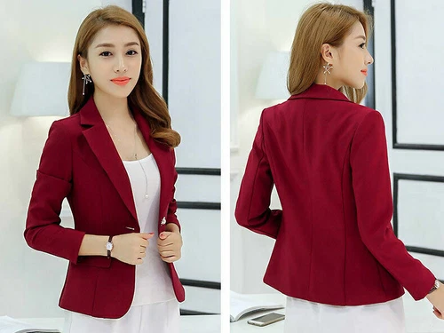 Business Freizeit Anzug Jacke Damen Formell Schmal Ein Knopf Langarm Blazer Mantel - Bild 13 von 17