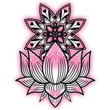 "Pink Black" Temporary Tattoo, Lotus Flower Hearts, Made in USA