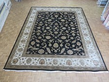 12 x 15'2 Hand Knotted Black Tabrez With Silk Oriental Rug G7966