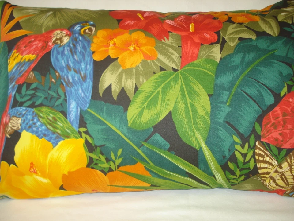 Funda Almohada Decorativa Tropical Floral y Loros Acento Lumbar 12"x18" Foto 2 de 4