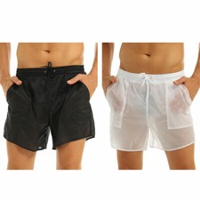 Men See Through Drawstring Quick Dry Beach Shorts Swimming Trunk Board Shorts