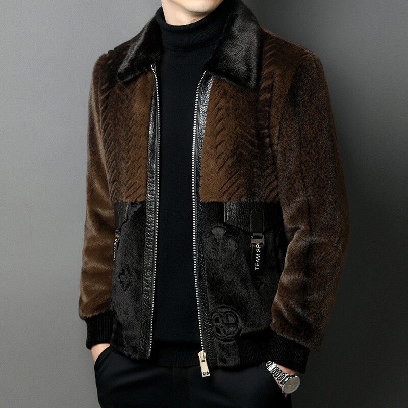 Men's Winter Mink Fur Coat with Sheepskin Leather Lapel
