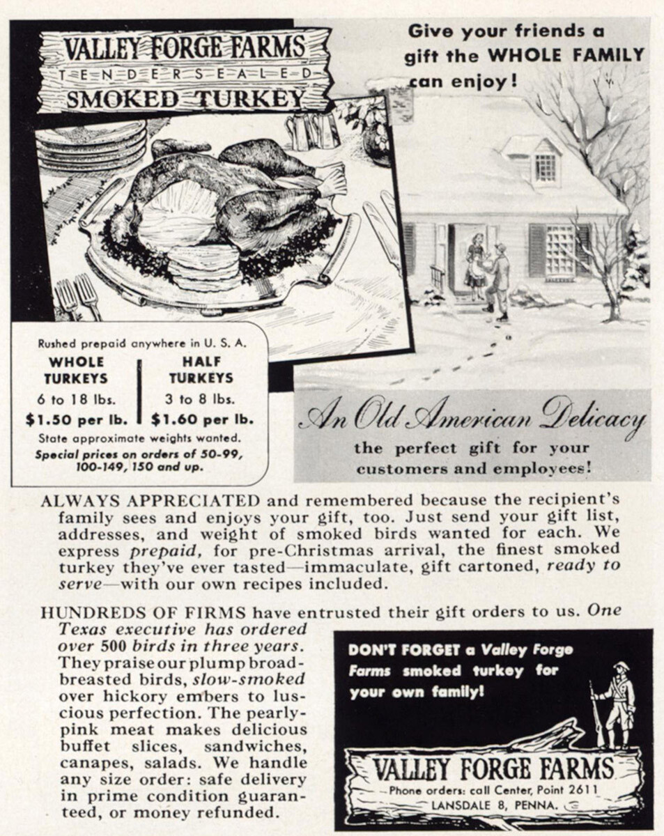 1949 Valley Forge Farms: Smoked Turkey Vintage Print Ad | eBay