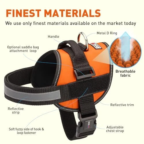 Dog Harness, Reflective No-Pull Adjustable Vest with Girth 22" to 28" Orange Dog Harness, Reflective No-Pull Adjustable Vest with Girth 22" to 28" Orange