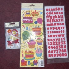 K & Company Birthday Celebration Embossed Stickers  Blue Red Letters Plus Lot