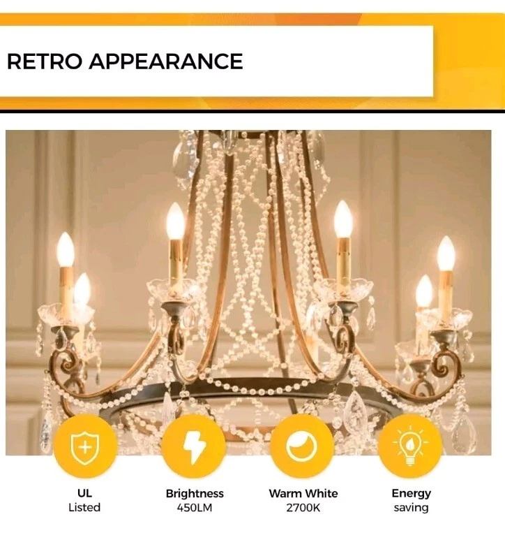 90+CRI Candelabra LED Light Bulbs 60 Watt, 12 Count (Pack of 1) 60w 2700k - Image 3 of 4